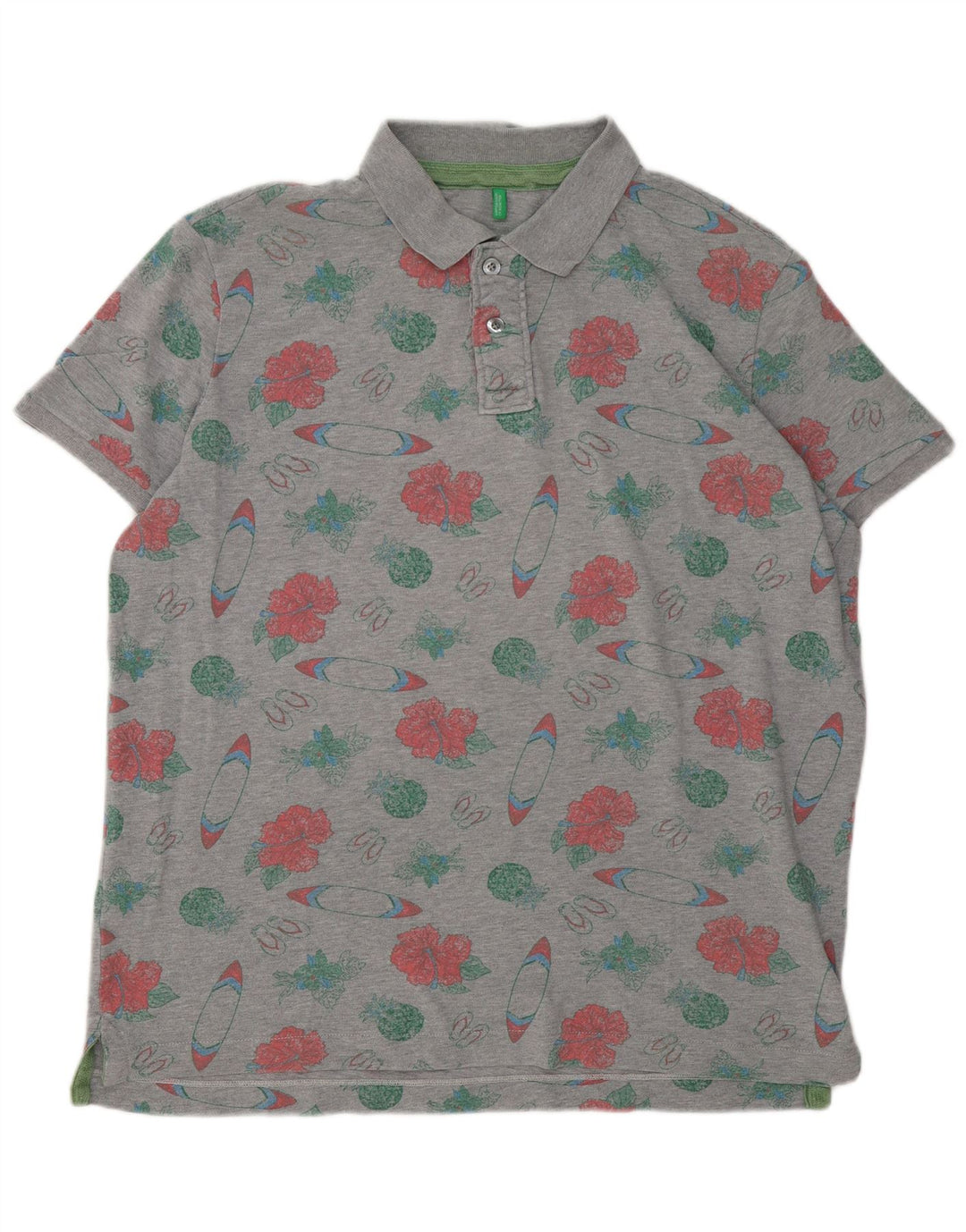 Cămașă polo Benetton pentru bărbați, cu formă regulată, XL, gri, florală