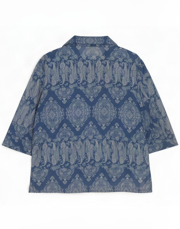 Kathie Lee Bluză cămașă cu mâneci 3/4 pentru femei Marea Britanie 22/24 3XL Blue Paisley