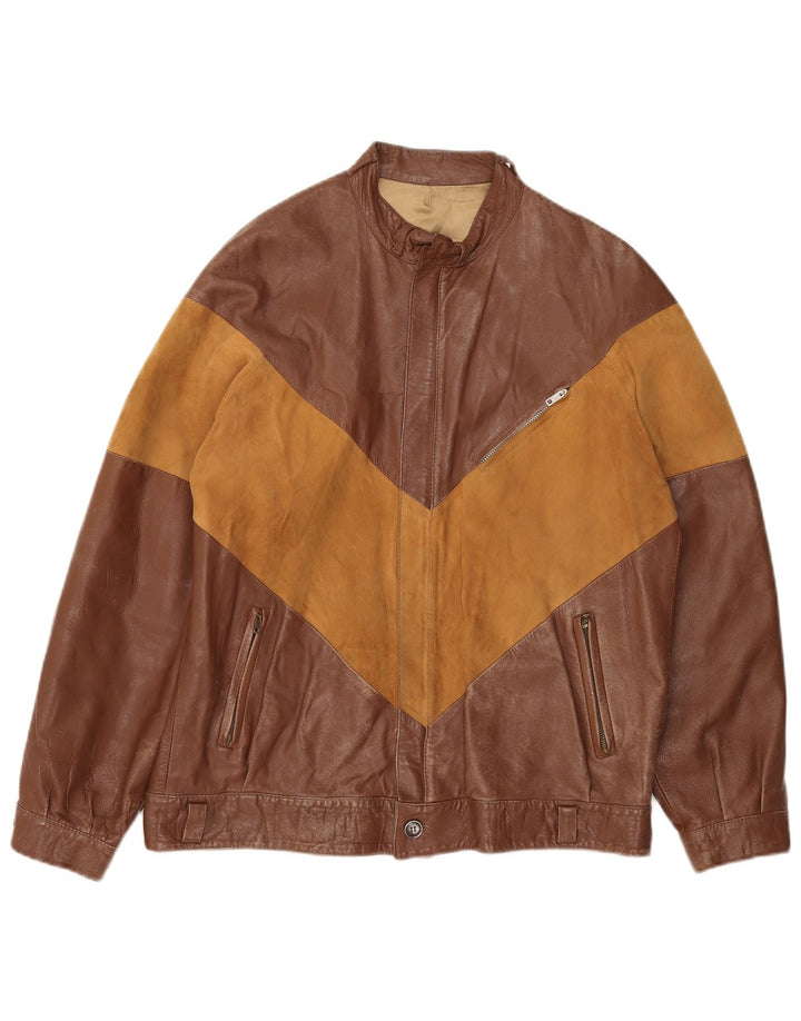 Jachetă de piele vintage pentru bărbați IT 52 XL maro Colorblock