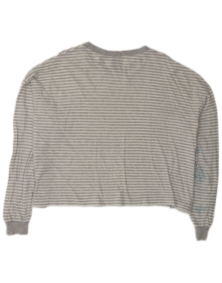 QUIKSILVER Crop Top supradimensionat pentru femei cu mânecă lungă UK 14 Medium Gri cu dungi