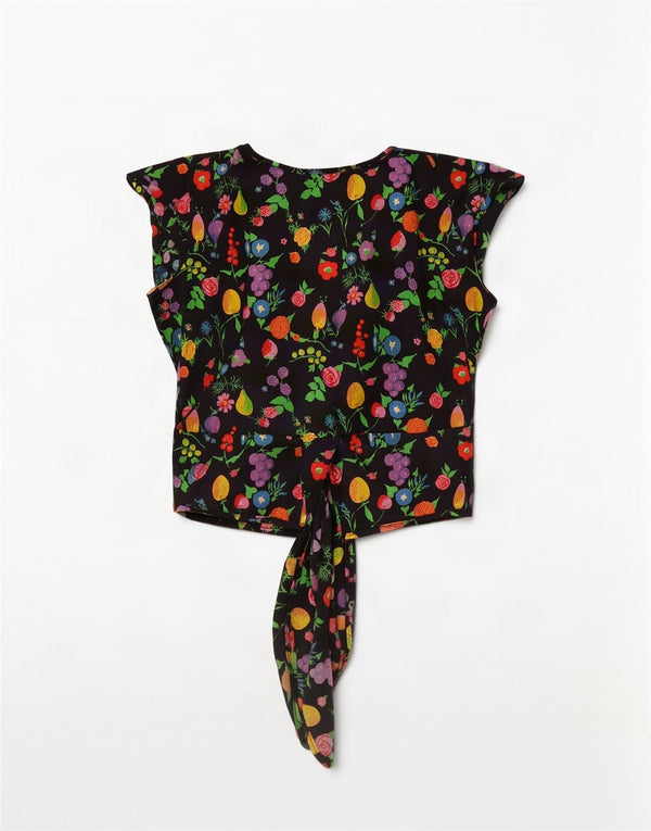 Top cardigan vintage pentru femei Crop Wrap UK 14 Medium Black Floral