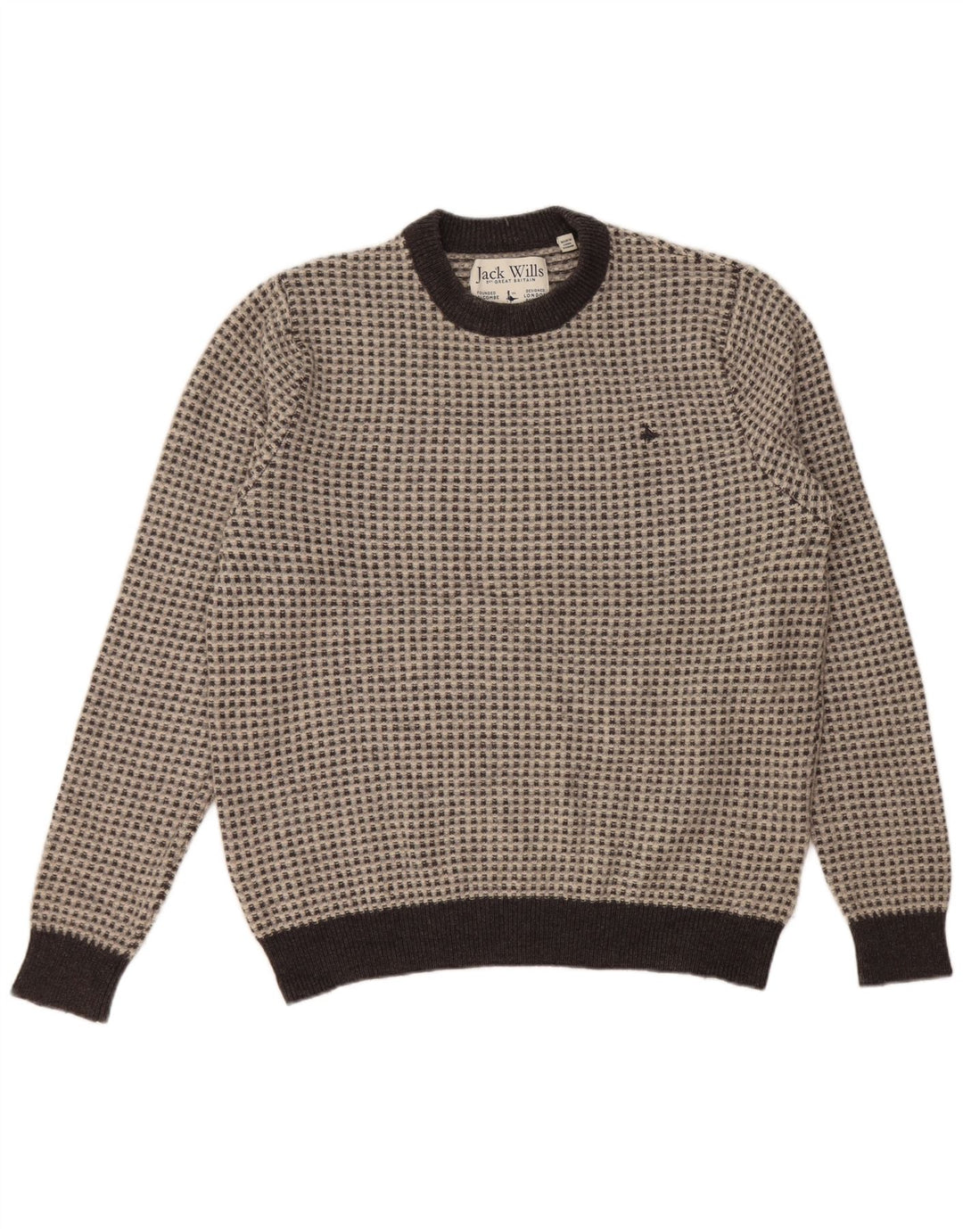 JACK WILLS Pulover pentru femei cu decolteu rotund UK 20 2XL Lână cu carouri gri