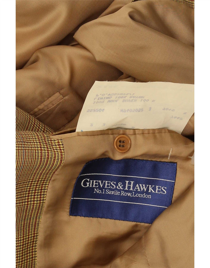 Blazer Gieves & Hawkes pentru bărbați, cu 2 nasturi, UK 42 XL, lână maro cu picioare de găină
