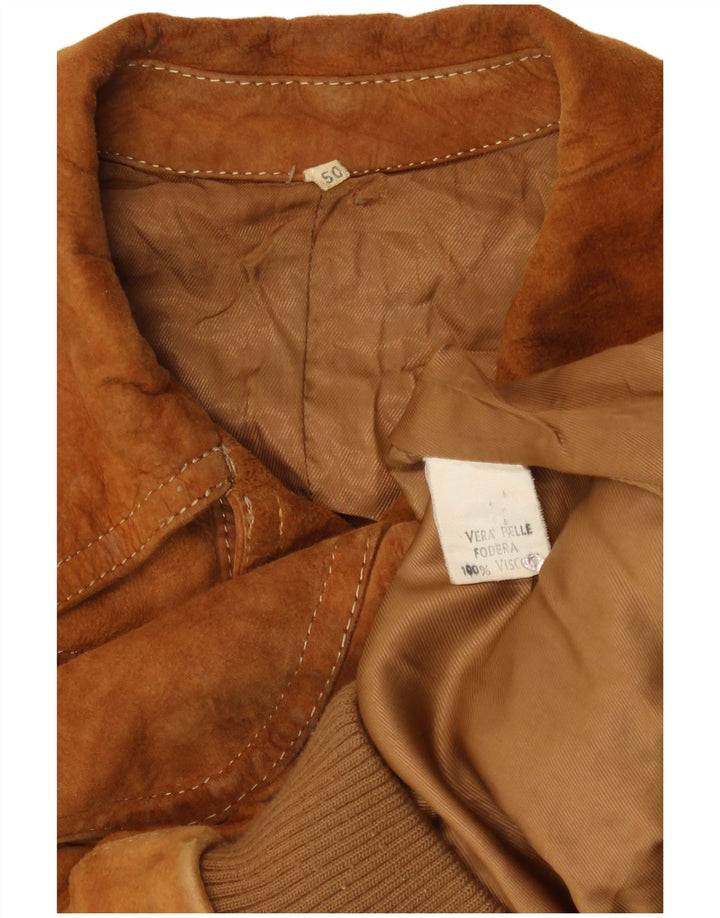 Jachetă Bomber din piele intoarsa pentru femei vintage IT 50 mare maro din piele