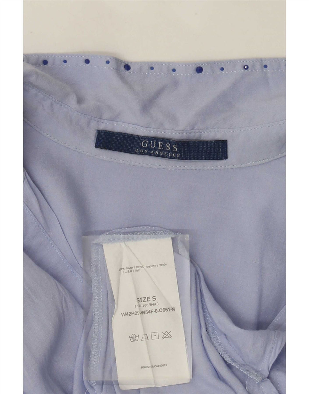 Top cu tunică supradimensionată pentru femei Guess, cu mâneci 3/4, UK 10, raion mic albastru cu pete