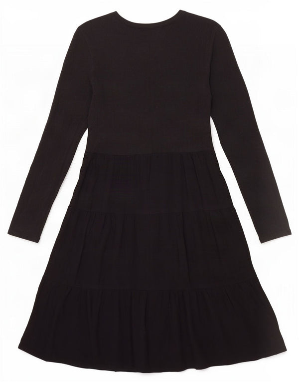 Zara Womens Long Sleeve Tiered Dress UK 12 Medium Black Viscose