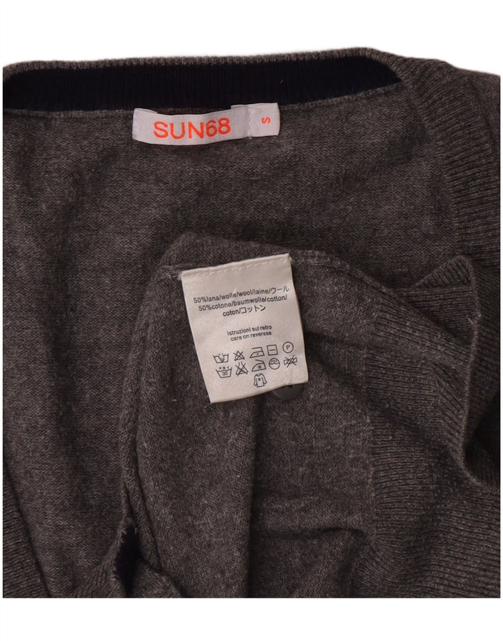 SUN68 Pulover cardigan grafic pentru bărbați, lână mică, gri