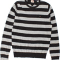 TOMMY HILFIGER Mens Crew Neck Jumper Sweater Medium Black Striped Cotton Vintage Tommy Hilfiger and Second-Hand Tommy Hilfiger from Messina Hembry 