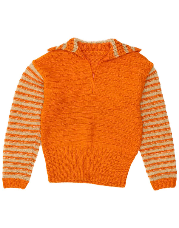 Pulover vintage cu gât polo pentru femei UK 12 portocaliu mediu cu dungi