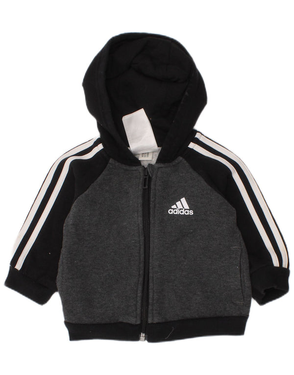 Pulover Adidas pentru bebelusi cu fermoar 0-3 luni, bumbac color bloc, gri