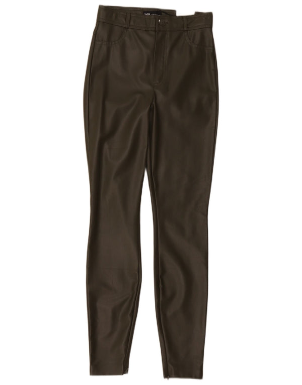 Pantaloni skinny din piele artificială pentru femei cu talie înaltă Zara XS L24 L28 kaki