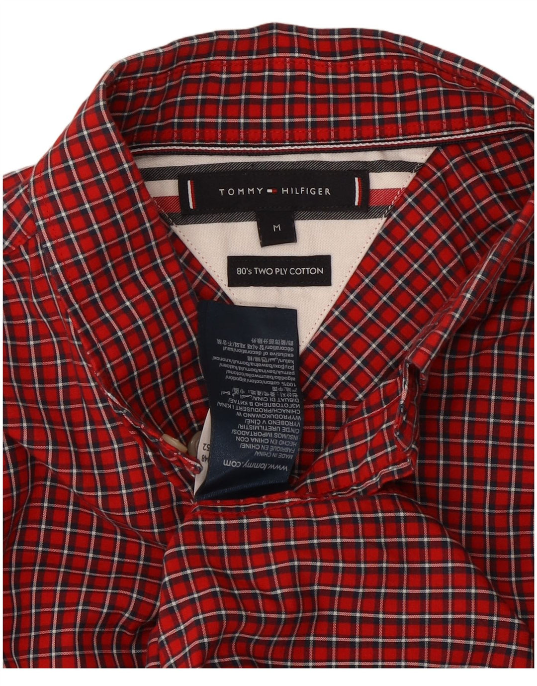 TOMMY HILFIGER Mens Flannel Shirt Medium Red Check Cotton 80s