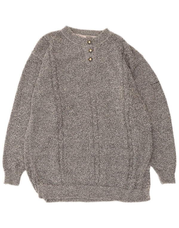 Vintage Womens Button Neck Jumper Sweater UK 16 Large Grey Acrylic