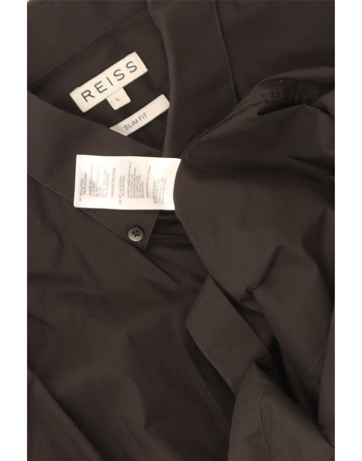 Cămașă Slim Fit Reiss pentru bărbați, bumbac negru mare