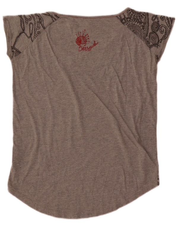 Tricou grafic supradimensionat pentru femei Desigual UK 6 XS bumbac cu flori gri