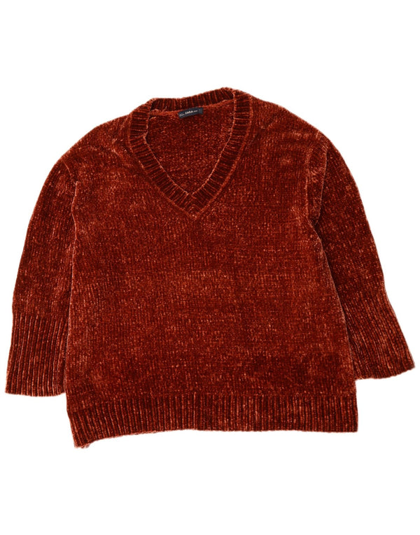 Zara Womens Oversized V-Neck Jumper Sweater UK 10 Small Brown Polyester