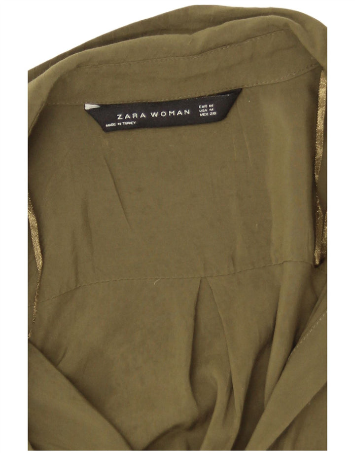 Bluză cămașă cu lungă pentru femei Zara UK 14 Medium Khaki