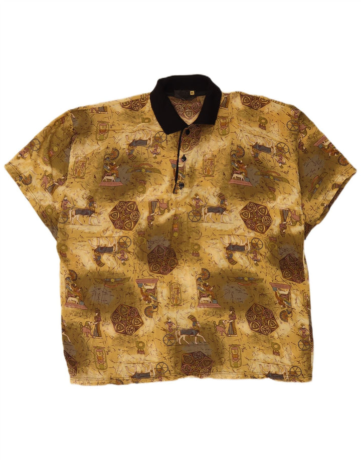 Tricou polo vintage pentru bărbați cu model abstract, XL, raion galben