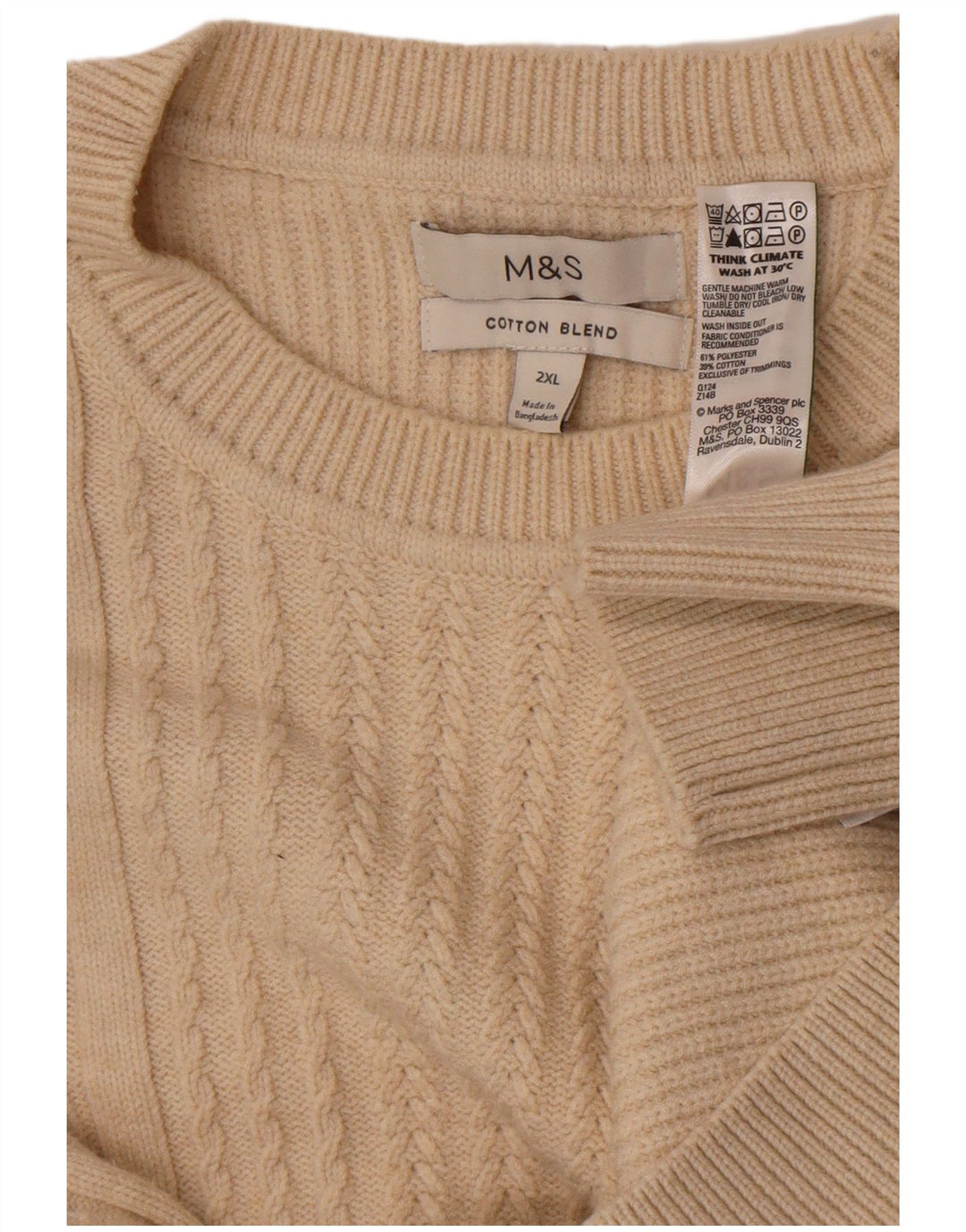 Pulover pentru bărbați Marks & Spencer, cu gât crew, poliester bej 2XL
