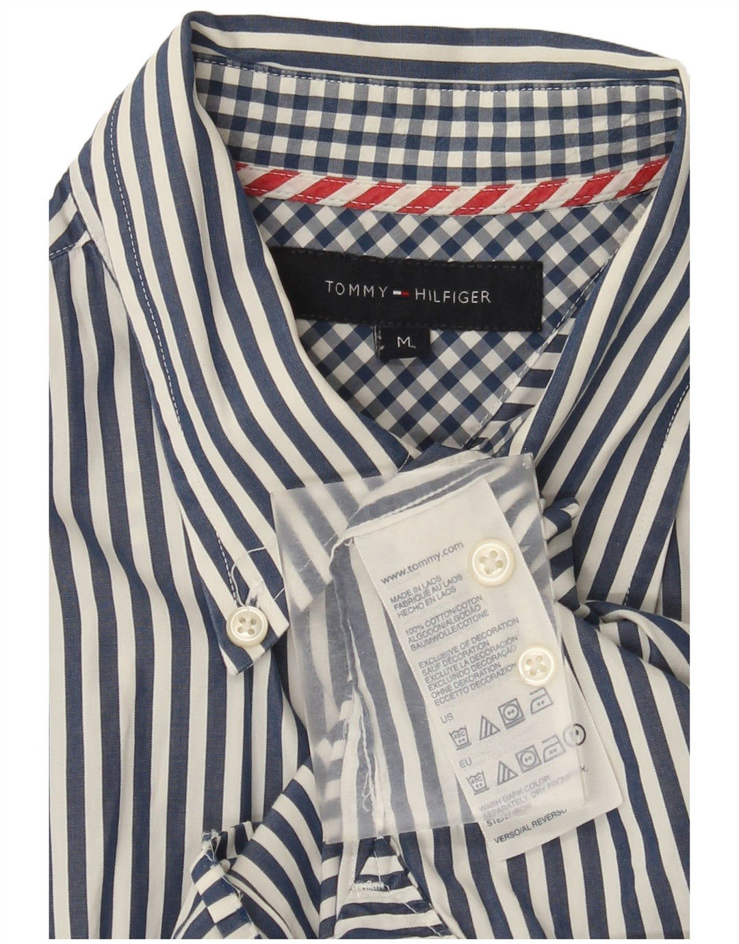Tommy Hilfiger Mens Shirt Medium Blue Striped Cotton
