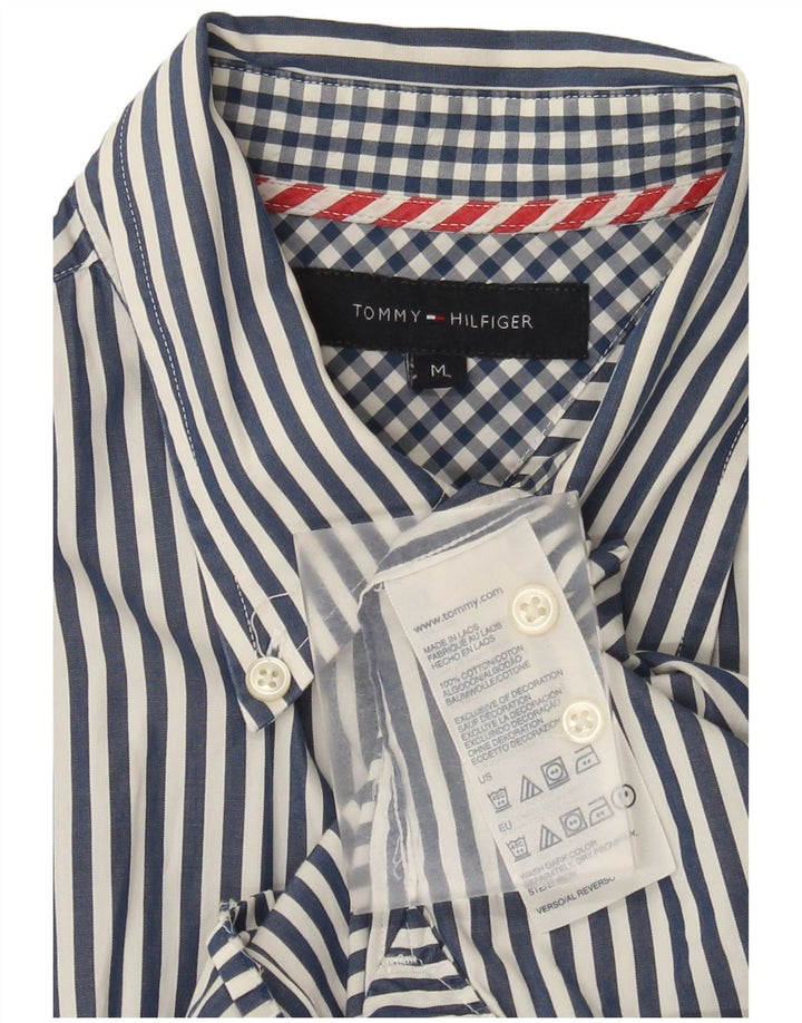 Tommy Hilfiger Mens Shirt Medium Blue Striped Cotton