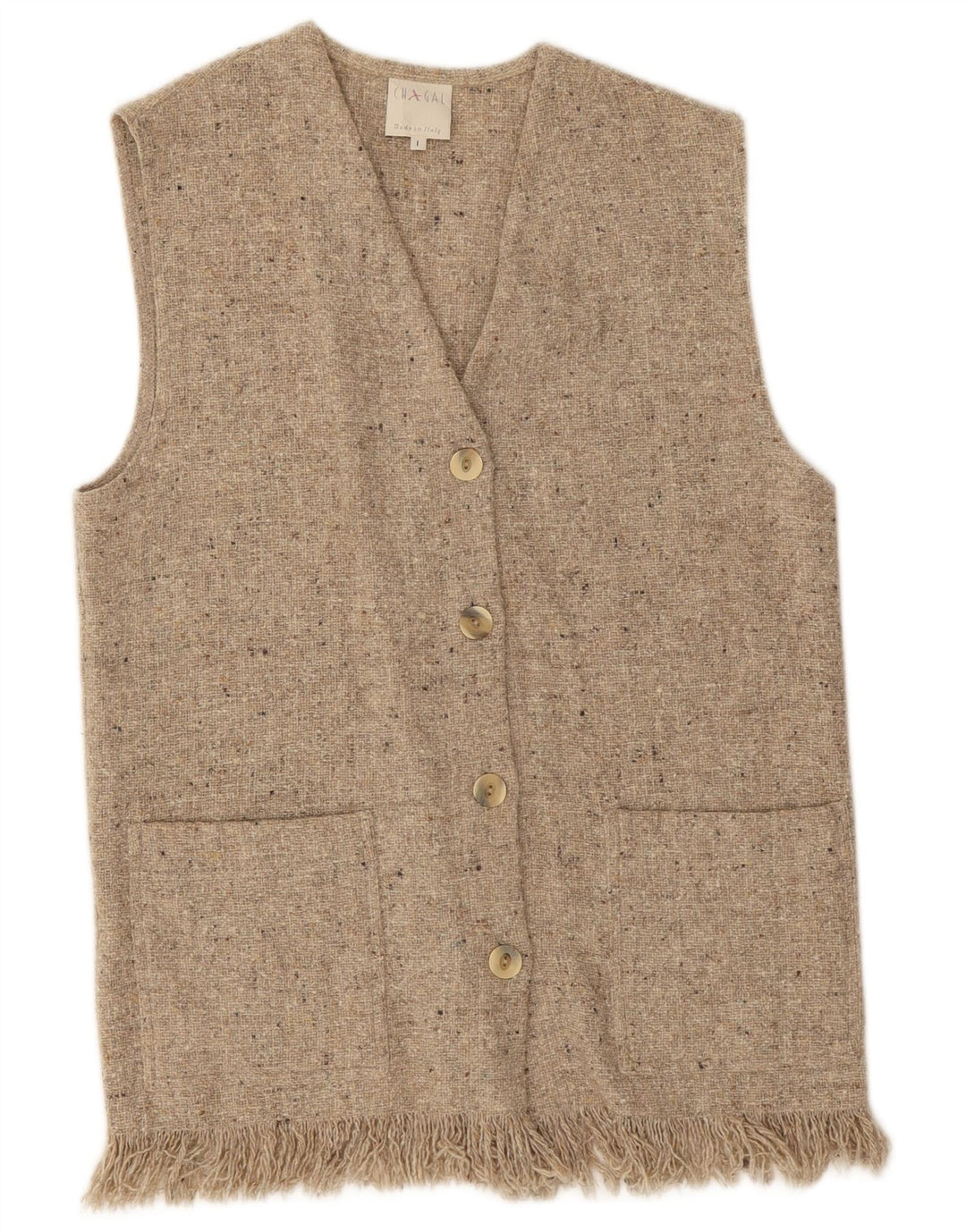 Pulover Cardigan fără mâneci Vintage pentru femei UK 14 Lână cu pete gri mediu