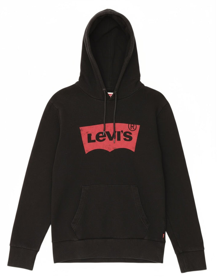 LEVI'S Mens Graphic Hoodie Jumper Small Black Cotton Classic