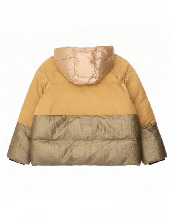 Jachetă căptușită supradimensionată cu glugă pentru femei Zara UK 16 Large Gold Colorblock