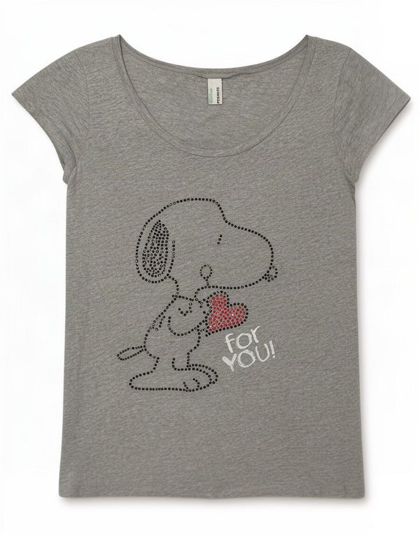 Tricou grafic Benetton Peanuts pentru femei Top UK 14 Medium Grey Flecked