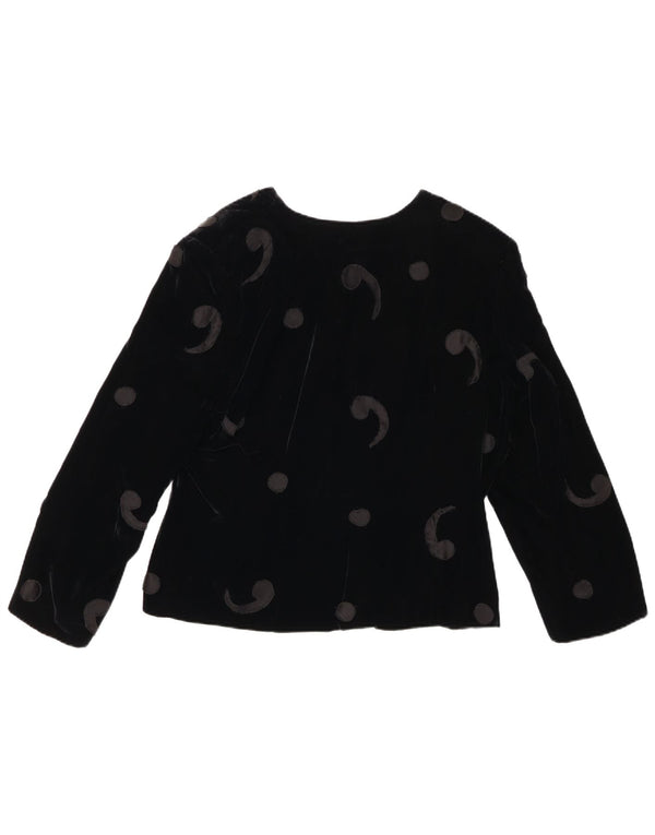 Jachetă pentru femei VINTAGE din catifea cu 5 nasturi UK 12 Medium Black Paisley