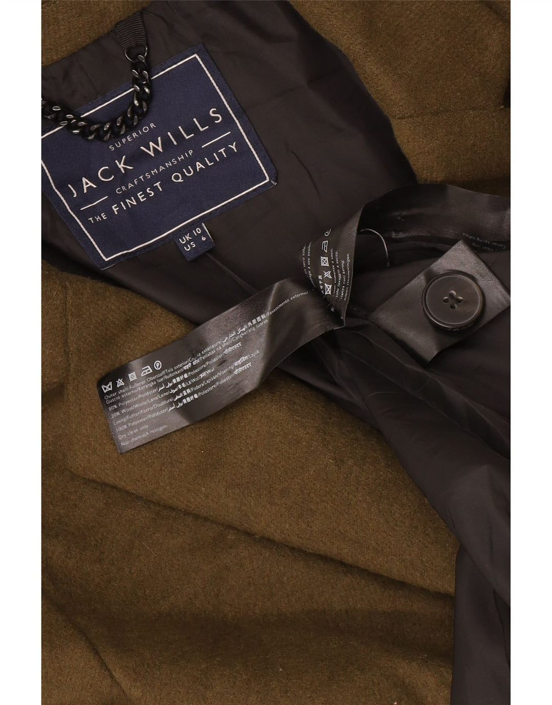 Jack Wills pardesiu supradimensionat pentru femei UK 10 mic poliester kaki