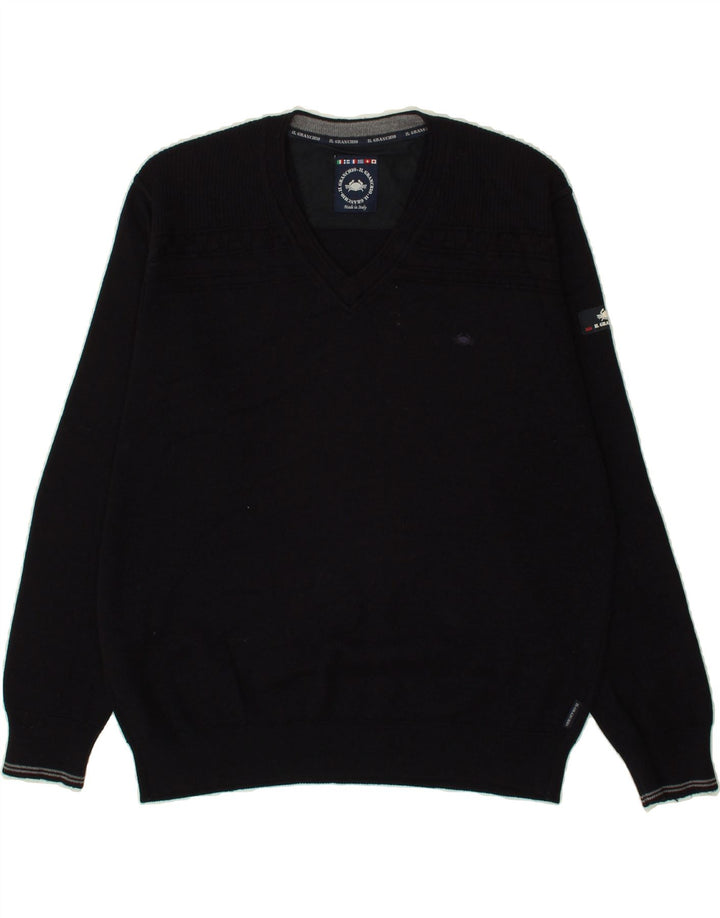 IL GRANCHIO Mens V-Neck Jumper Sweater Medium Navy Blue Vintage Il Granchio and Second-Hand Il Granchio from Messina Hembry 