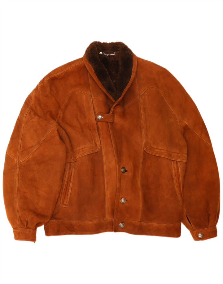 Jachetă vintage pentru bărbați din shearling IT 54 2XL maro