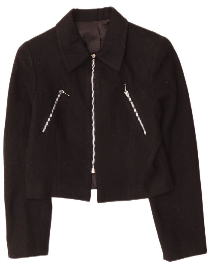 Jachetă vintage pentru femei crop blazer IT 42 lână neagră medie