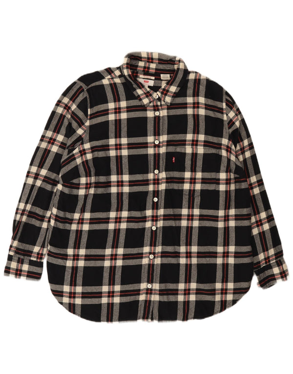 Cămașă de flanel pentru femei Levi's, cu ajustare relaxată, UK 18 XL, bumbac negru cu carouri