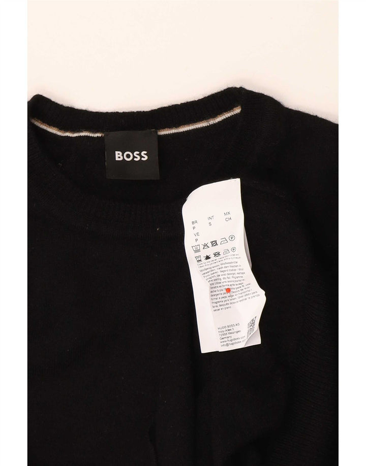 Pulover Hugo Boss pentru bărbați, cu gât crew, lână virgină mică, neagră