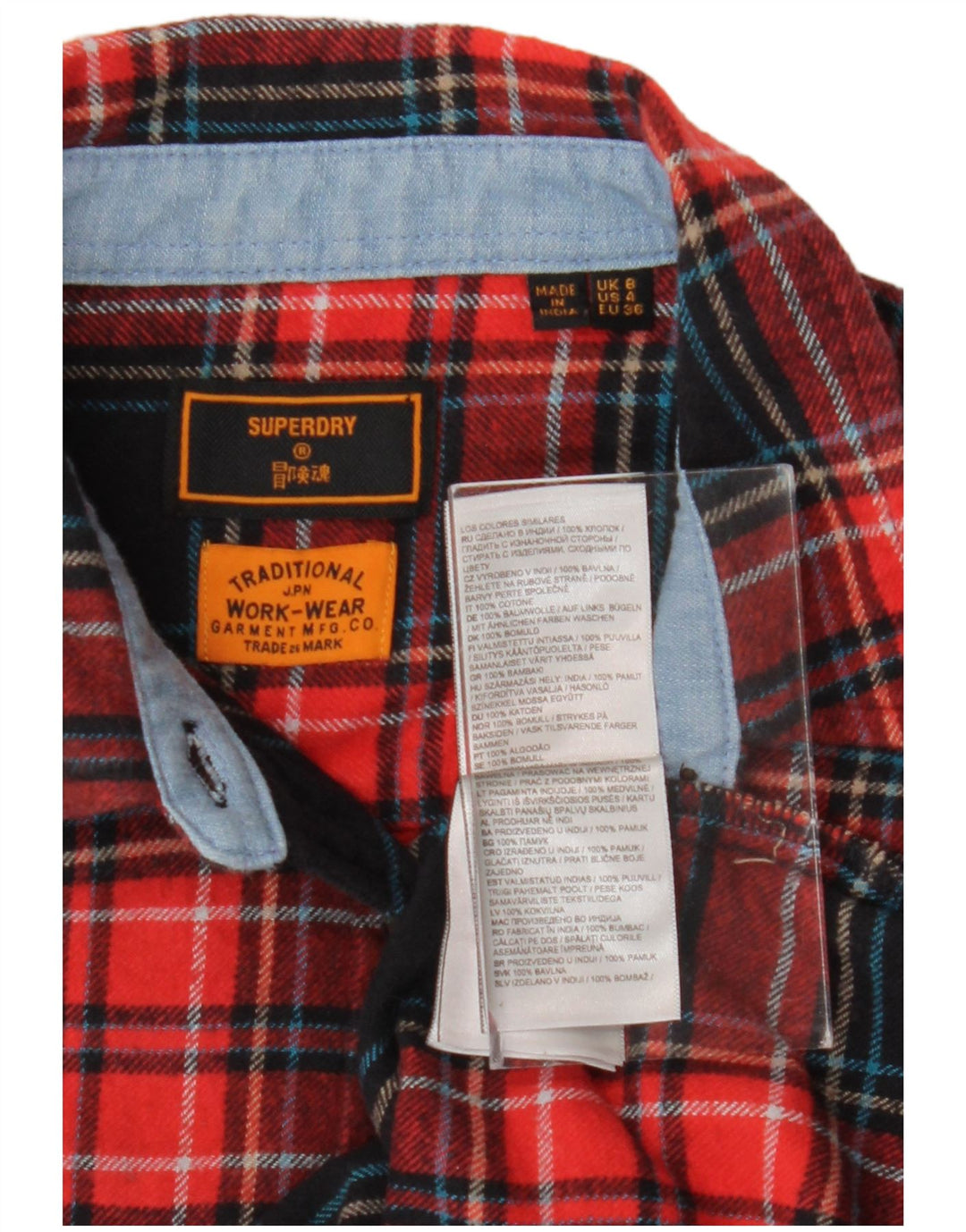 Cămașă de flanel pentru femei SUPERDRY UK 8 Small Red Check Bumbac
