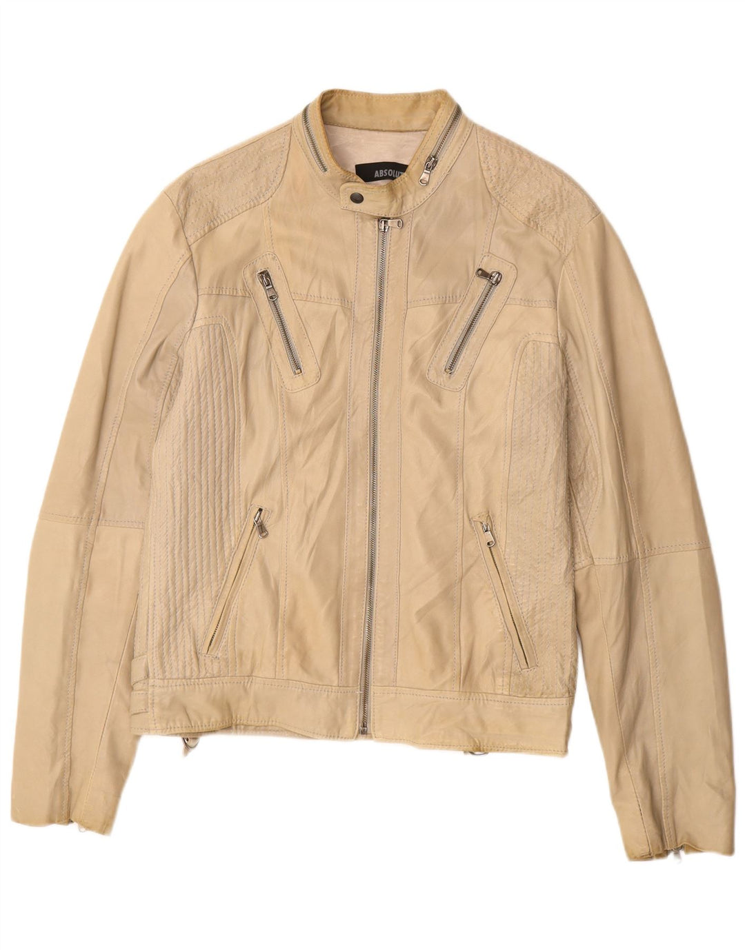 Jachetă de piele vintage pentru femei UK 16, mare, bej, din piele