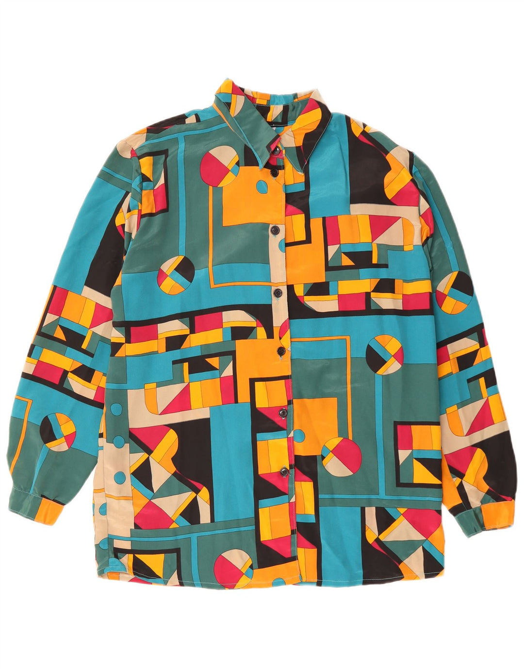 Bluză de cămașă vintage pentru femei UK 14 mare, multicoloră, geometrică