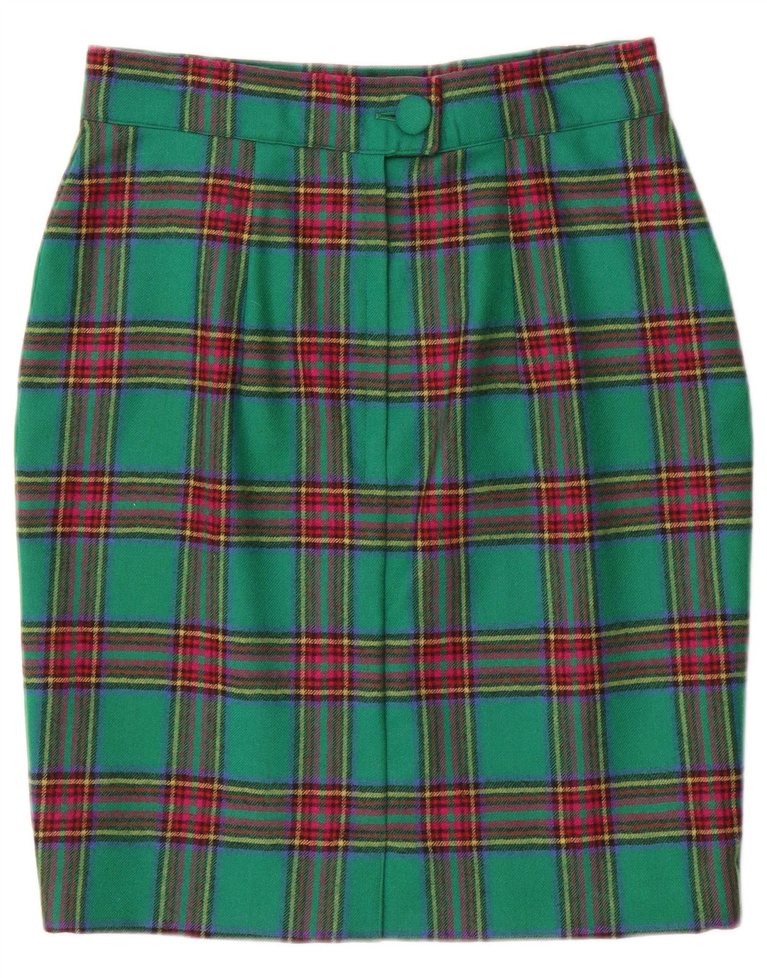 Fusta creion vintage pentru femei W28 carouri verde mediu