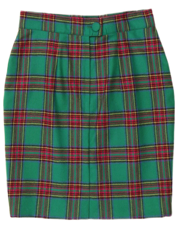 Fusta creion vintage pentru femei W28 carouri verde mediu