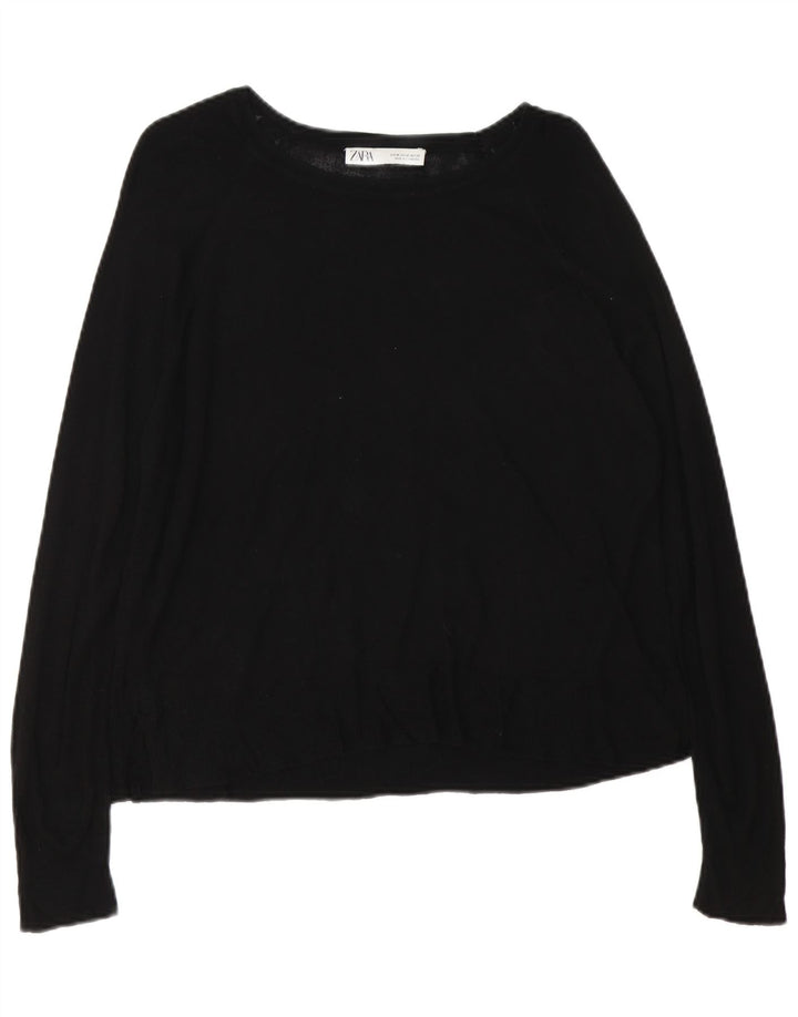 Pulover pentru femeie cu gât de barcă Zara UK 14 Medium Negru