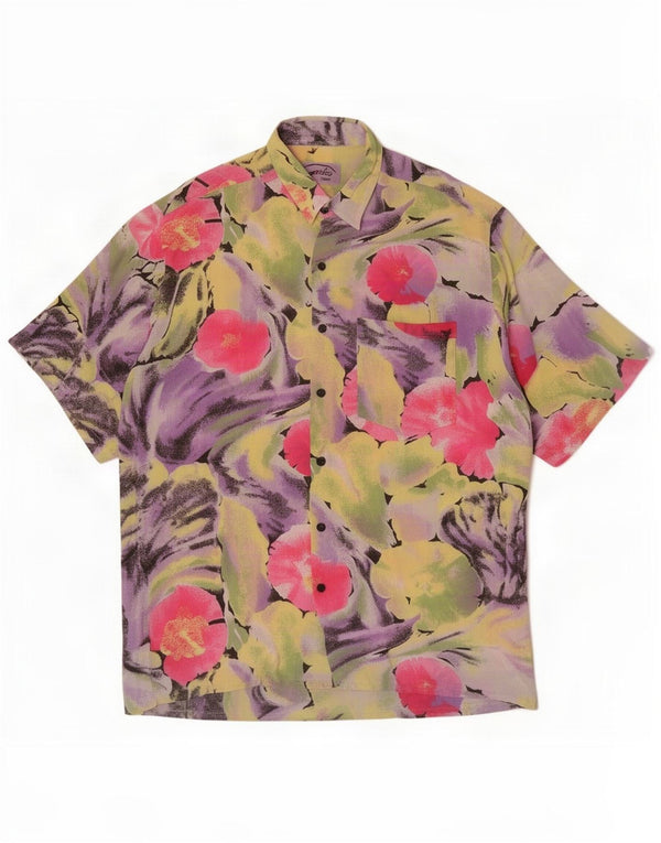 Vintage Mens Short Sleeve Shirt Medium Multicoloured Floral Viscose