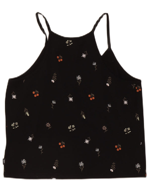 Vans Graphic Cami Top pentru femei UK 14 Large Black Floral Bumbac