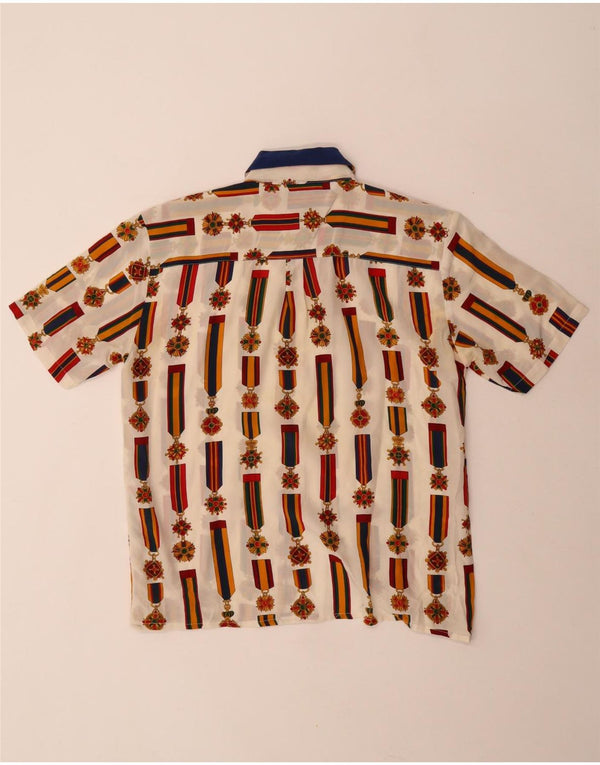 Bluză de cămașă vintage cu model abstract pentru femei UK 14 Medium White Colorblock