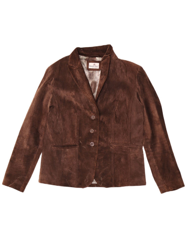 Blazer vintage pentru femei cu 3 nasturi din piele intoarsa UK 40, maro, mare
