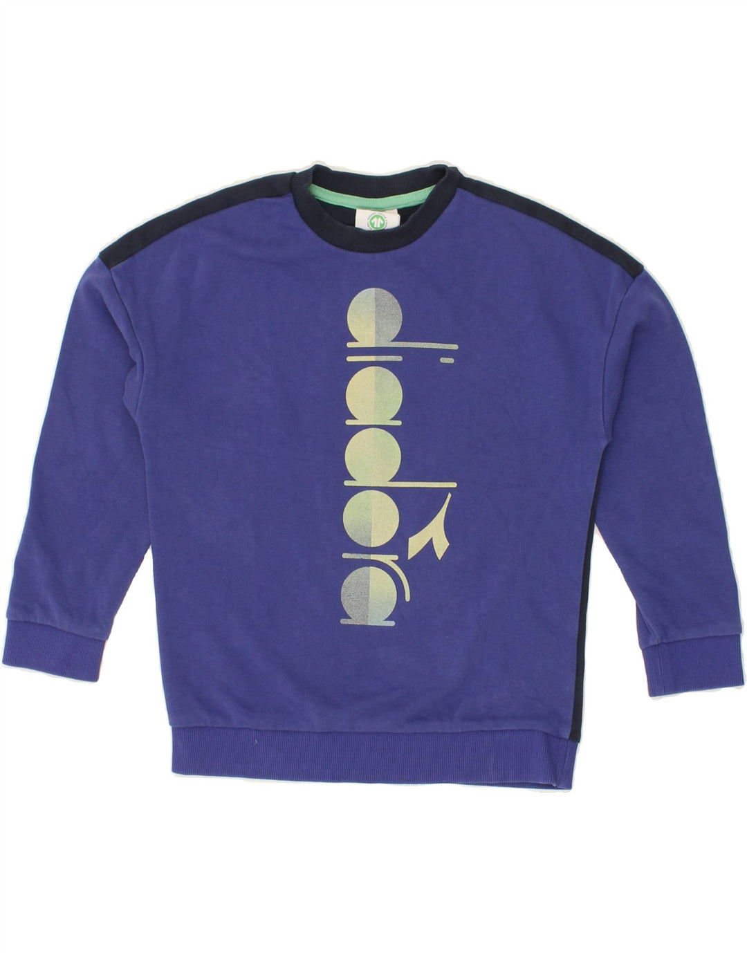 DIADORA Boys Graphic Sweatshirt Jumper 10-11 Years Medium Blue Colourblock Vintage Diadora and Second-Hand Diadora from Messina Hembry 