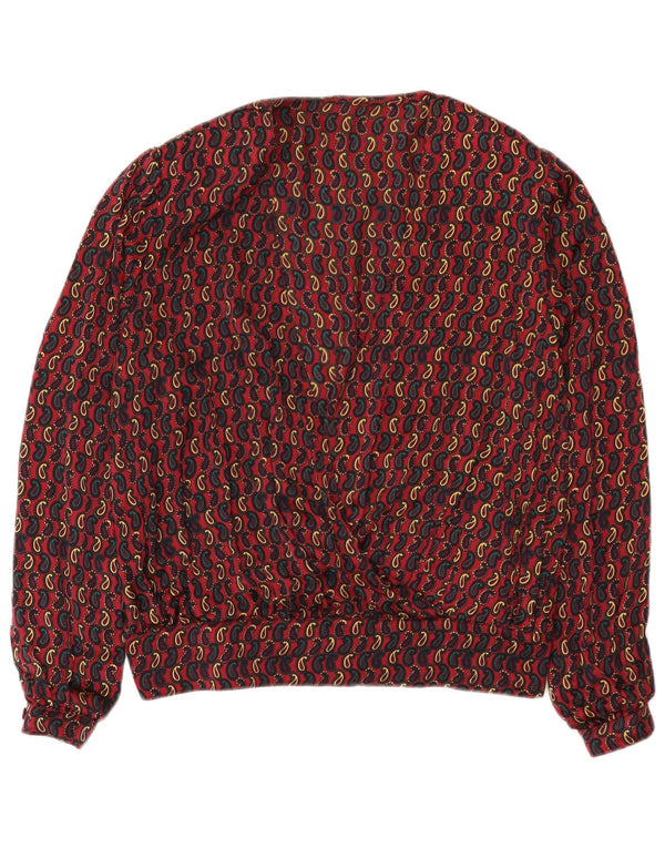 Bluză vintage pentru femei cu mânecă lungă Top UK 16 Large Burgundy Paisley