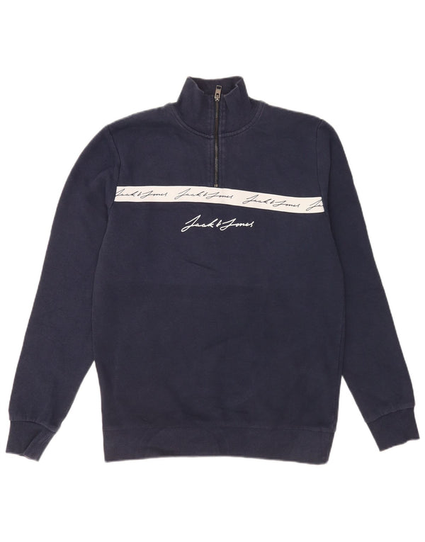 Jack & Jones Mens Graphic Sweatshirt Jumper Medium Navy Blue Colourblock