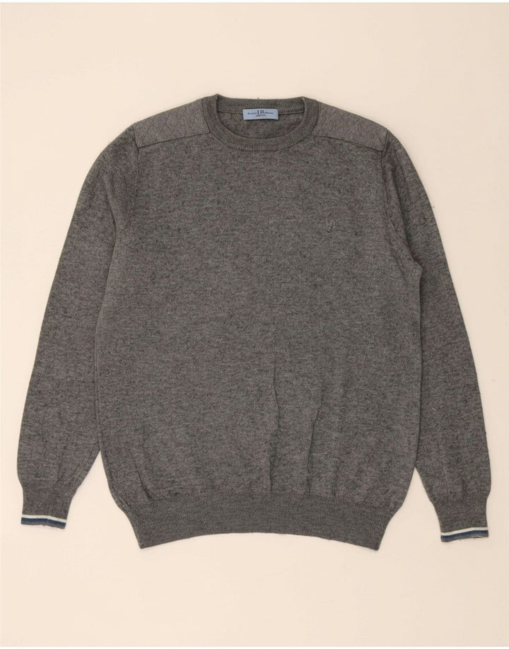HARMONT & BLAINE Mens Crew Neck Jumper Sweater Large Grey Wool